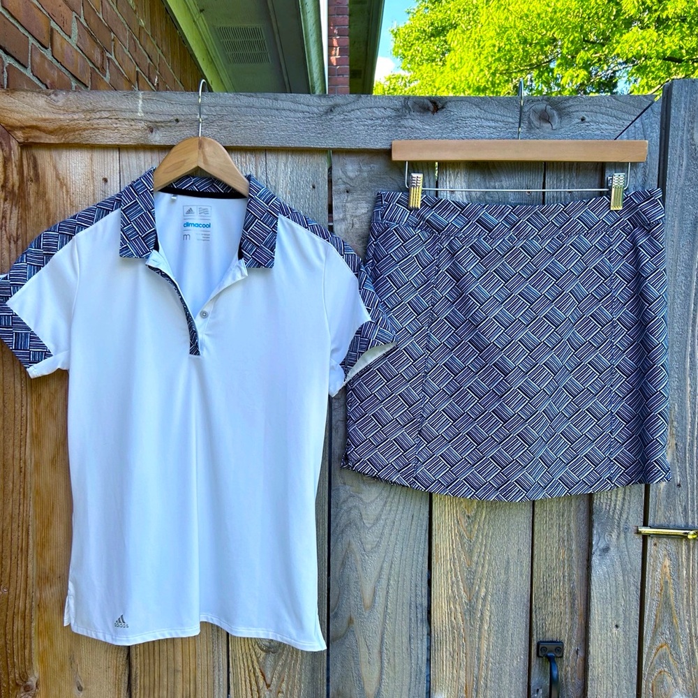 Adidas Black & White Climacool Geometric Golf Skort and Polo